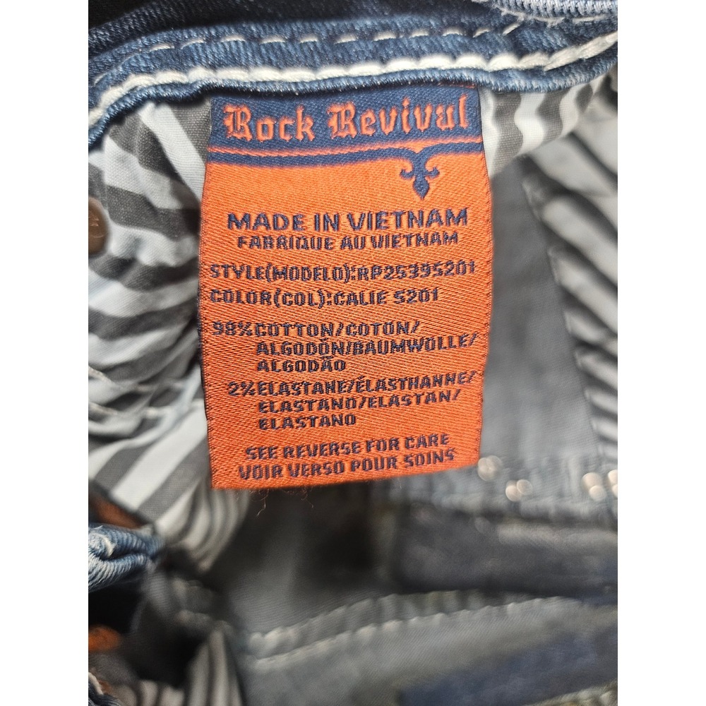 Rock Revival Calie Skinny Jeans Womens 27 Medium Wash Embroidered Studded Flawed - Picture 13 of 17
